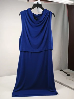 Vestido Vaina Adrienne Vittadini Plisado M Medio Azul Sin Mangas Elástico Rayón Foto 1 de 4