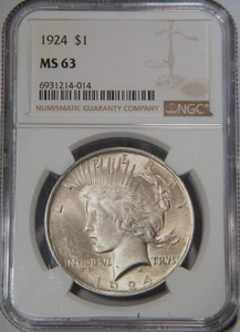 1924 Peace Silver Dollar NGC graded MS 63 Very Light Toning - Picture 1 of 4
