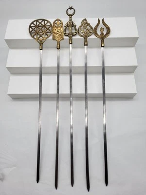 Tarzan Inox Turkey Shish Kebab Skewers Stainless Decorative Brass Tops 13" - Image 1 of 3