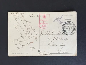 T GB 1918 FIELD POST OFFICE F.D.9 POSTMARK ON MILANO POSTCARD TO LIVERSEDGE GB - Picture 1 of 2
