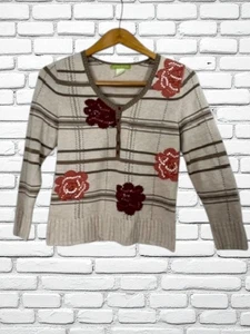 Sigrid Olsen Damen Pullover Pulli Oberteil S beige Blumen bestickt Baumwolle Strick - Bild 1 von 6