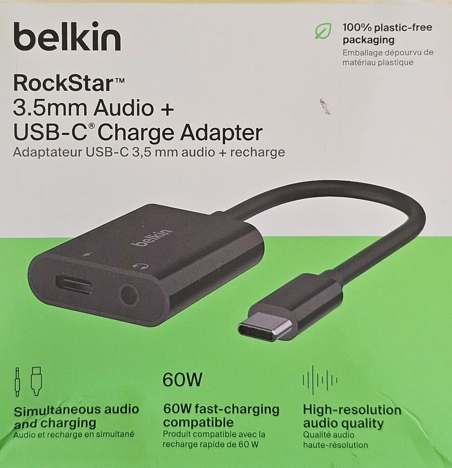 Belkin 3.5mm Audio & USB-C Adaptor - Fast Charge Compatible USB-C Audio Adapter - Image 1 of 4