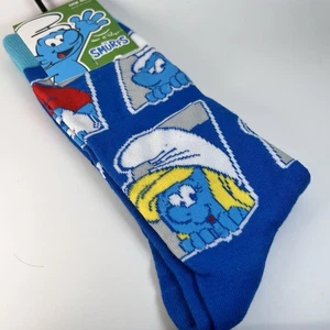 Smurfs Smurfette Blue Crew Socks Unisex Adult Sz 7-12 Fun Crazy Cartoon Gift NWT - Picture 1 of 5