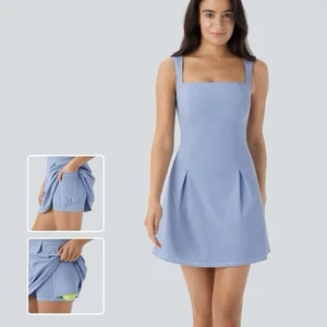 Halara SoftlyZero Quick Dry Square Neck 2 in 1 Mini Tennis Dress Size L Sky Blue - Picture 1 of 15