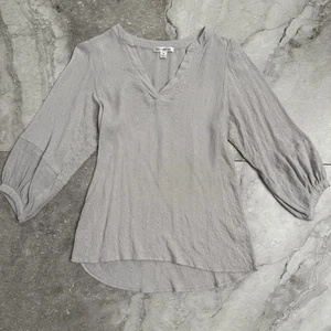 John Paul Richard Gray Metallic Sliver Romantic 3/4 Sleeve Blouse Boho Size M - Picture 1 of 9