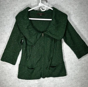 Fever Full Zip Collared Sweater Women’s Size Small Green Speckles 3/4 Sleeves - Bild 1 von 6