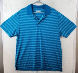 PGA Tour Mens 2XL Blue Striped Fitted Short Sleeve Polo Golf Shirt - Picture 1 of 12