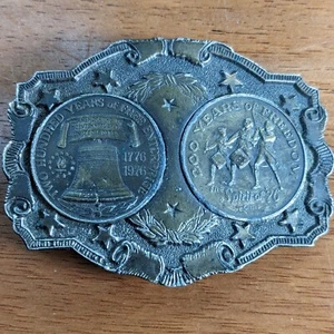 Vtg Lewis Buckles Chicago Bicentennial Spirit Of 76 Coins Brass Belt Buckle - Picture 1 of 5