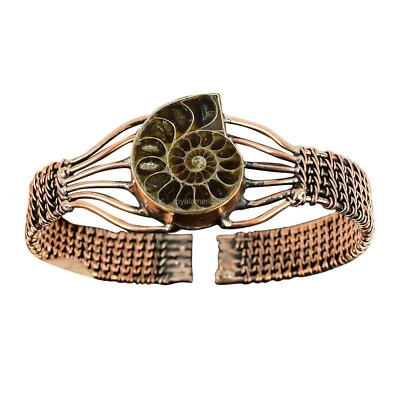 Brazalete envuelto en alambre de piedras preciosas fósiles de cobre amonita venta día de la madre joyería Foto 1 de 4