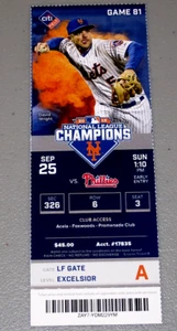 SEPT 25 2016 METS VS PHILLIES CITI FIELD GAME 81 METS 17-0 BIGGEST SHUTOUT EVER - Picture 1 of 2