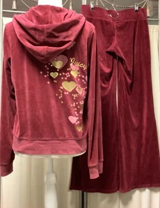 Juicy Couture Velour Reißverschluss Hoodie niedriger Bund weites Bein Pull-On Hose 32 x 33 M - Bild 1 von 14
