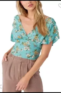 O'Neill Juniors Bonnie Floral Top Cantom Women’s Blouse Shirt Multicolor Green - Picture 1 of 7