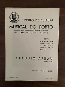 CLAUDIO ARRAU - Recital Program 1957, Portugal - Beethoven, Brahms, Chopin, etc - Picture 1 of 3