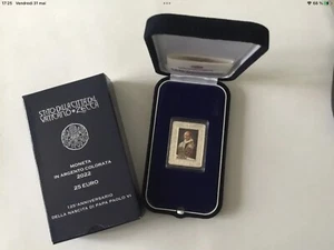 Vaticano Rare Piece 25€ Argent Colorisee 125e Anniv Della Nascita Di Papa VI - Foto 1 di 2