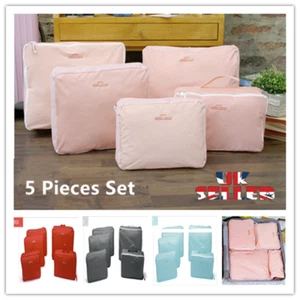 5 Pieces Organiser Set Luggage  Suitcase Storage Bags Packing Travel Cubes UK - Picture 1 of 11