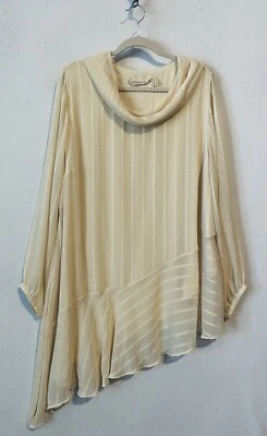 Top boho Soft Surroundings para mujer 1X marfil neopolitano a rayas capucha cuello Foto 1 de 4