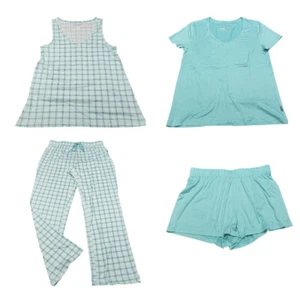 Eddie Bauer Lounge Pajama Set Sleepwear Top Shorts Printed Pants Large Size Aqua - Picture 1 of 18