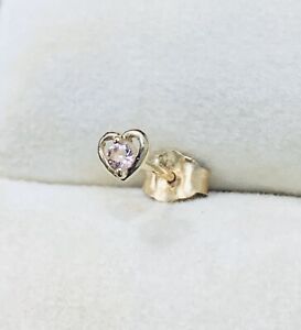 One Single 14k Yellow Gold Pink Sapphire Heart Stud Earring