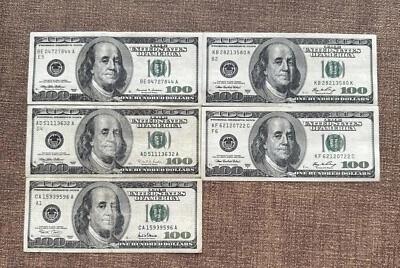 $500 CASH 5 1 Hundred Dollar Bills Old Series “96 “99 “01 “06 Read Description! - Image 1 of 2