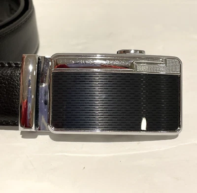 Men's Leather Ratchet Belt Size Large  Adjustable Silver Buckle Black EUC - Image 1 of 4