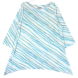 JM Collection Tunic Women's 1X Blue Beige Ivory Stretch Poly 3/4 Sleeve Pullover - Picture 1 of 8