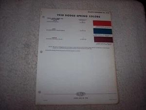 1958 DODGE SPRING COLORS EXTERIOR DU PONT PAINT CHIP COLOR CHART    #148 - Picture 1 of 2