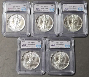 (1) 1987 American Silver Eagle $1 ASE ICG MS70 Signed by Austin Hutto  (878) - Picture 1 of 2