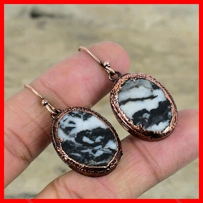 Natural White Buffalo Turquoise Copper Electroformed Dangle Drop Sister Earrings - Image 1 of 4