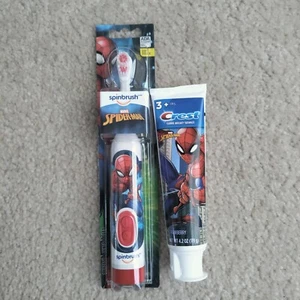 (1) New Spiderman Spinbrush Toothbrush & (1) New Kids Crest Toothpaste 4.2 Oz - Picture 1 of 2