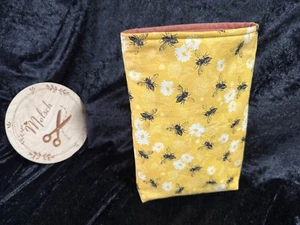Buchhülle Stoff Buchschutz Buchumschlag Hülle Buchtasche gelb Bienen braun - Bild 1 von 5