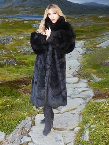 Reversable Plush Black Possum With Water Repellent Shell Fur Coat Fast Ship - Picture 1 of 23