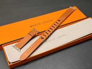 Apple Watch Hermès Gourmette Bracelet Cuir Double Tour 42mm,41mm,40mm Boîte Ouverte - Photo 1 sur 10