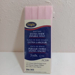Wrights Double Fold Bias Tape Extra Wide 3 YD Light Pink PC206 303 1/2" W VTG - Picture 1 of 4