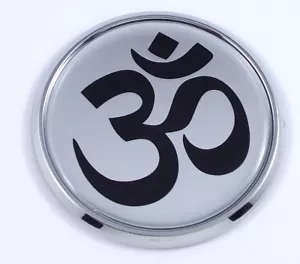 Aum Om Yoga symbol Flag 2.75" Car Chrome Round Emblem Decal 3D badge - Imagen 1 de 6