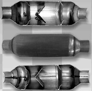 JONES JFP250 FLOW PACK V BAFFLE MUFFLER 2.5" ROUND 5" SINGLE CHAMBER FULL BOAR - Bild 1 von 2