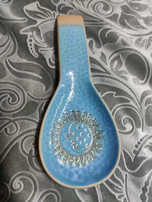 Spectrum Designz Sun Moon Stars Design Spoon Rest Ceramic 2021 Pottery Blue - Image 1 of 4