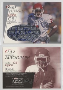 2001 SAGE Auto Silver /400 Andre Dyson #A13 Rookie Auto RC