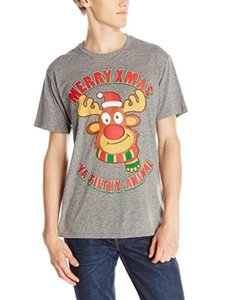 Body Rags Men's Filthy Reindeer Ugly Christmas T-Shirt Gray  X-Large - Picture 1 of 1