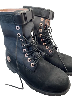Timberland Black Pink suede fabric Combat Boots Sz 6 Ltd Edition 03885NH rain - Image 1 of 4
