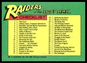 Indiana Jones 1981 Raiders of the Lost Ark Movie Topps Checklist Card #88 (NM) - Picture 1 of 2