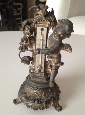 ancien Thermométre XIXéme Angelot Putti Régule Métal - Photo 1/4