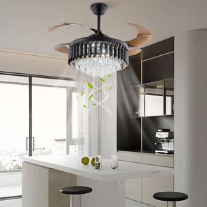 LED Ceiling Fan Light with Remote Crystal Chandelier Bedroom Ceiling Fan Lamp - Picture 1 of 20