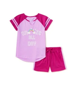 Girls 6-6X Pajama PJ Shorts Set & Shirt PINK Soft RAINBOW 2-Piece NWT Pajamas - Picture 1 of 3
