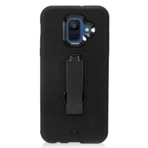 For Samsung Galaxy A6 (2018) HARD &SOFT Rubber Heavy Duty Black Kickstand Case - Picture 1 of 6