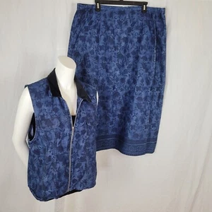 Capacity Blue Denim Floral Print Skirt and Vest Set Size 1X - Picture 1 of 9