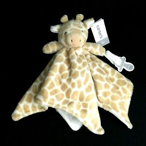 NWT Carters Plush Giraffe Tan White Soft Security Blanket Lovey Pacifier Holder 