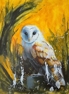 Barn owl.Original abstract acrylic painting on paper. 16'' x 12''. - Picture 1 of 4