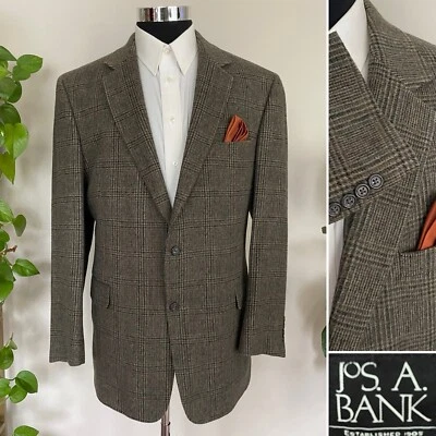 Jos A Bank Two-Button Plaid Blazer Camel Hair Brown Sport Coat Jacket Size 46L - Image 1 of 4