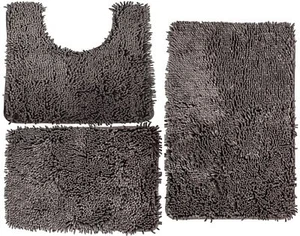 3 Piece Shiny Soft Padded Chenille Shag Bath Rug, Contour Rug and Lid Cover Set - Picture 1 of 6