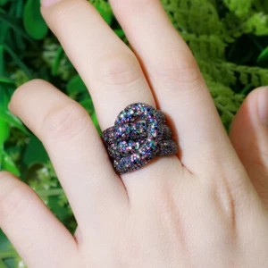 Verstellbarer mehrfarbiger CZ Micro Pave geometrischer offener Verlobungsring Frauen Hochzeit - Bild 1 von 10